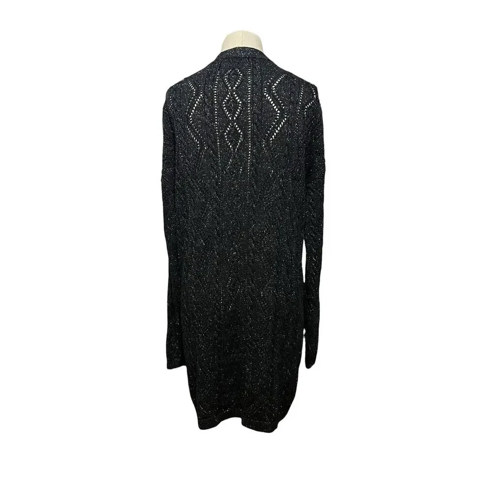 Whimsigoth Free People New Romantics Black Metallic Bang Bang Long Cardigan Sz M